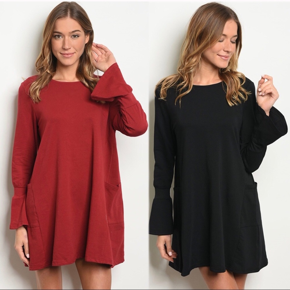 LAST ONE Bell Sleeve Dress with Pockets Sz L - Picture 2 of 3